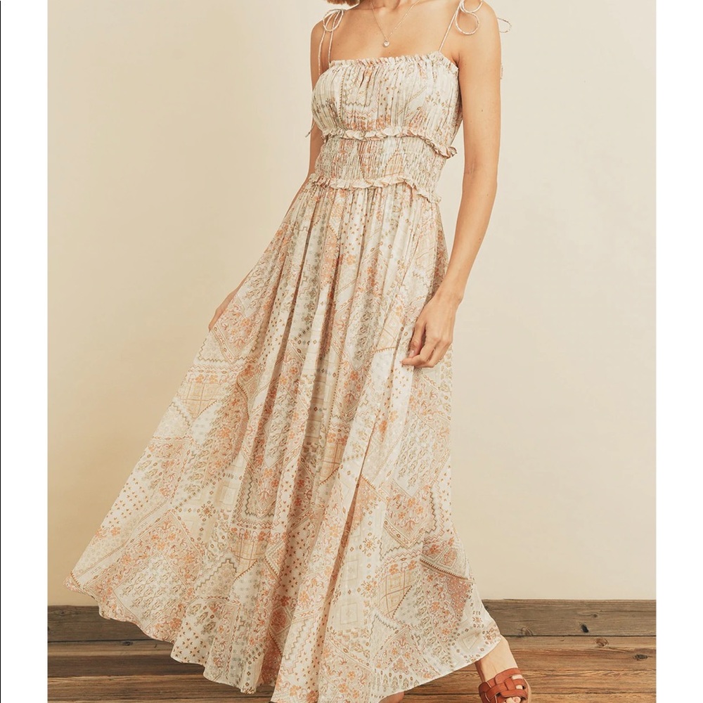 Paisley Shirred Maxi Dress - Natural/Multi